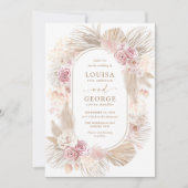 Blush Floral Tropical Boho Pampas Grass Wedding Kaart (Voorkant)