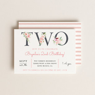 Blush Floral TWO 2e verjaardagsfeestje Kaart