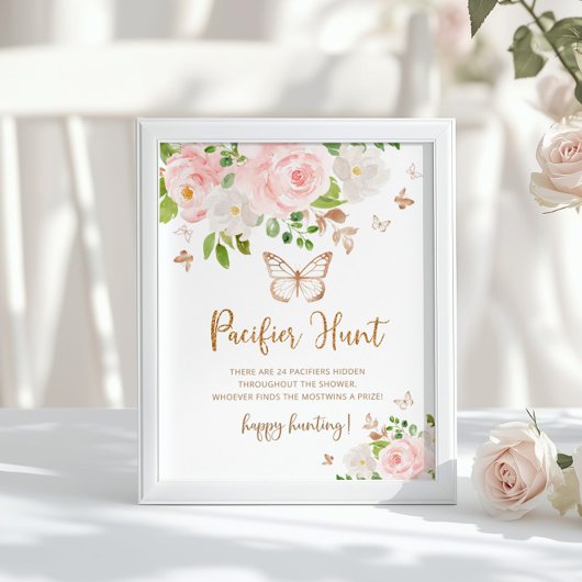 Blush Floral vlinder jachtwedstrijd Poster