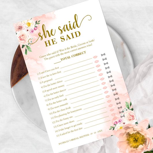 Blush Floral Vrijgezellenfeest Hij zei dat ze Game Flyer