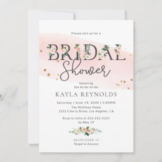 Blush Floral Waterverf Bridal Shower Uitnodiging