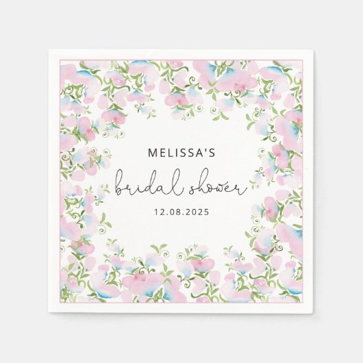 Blush Floral Waterverf Vrijgezellenfeest Napkins Servet (Voorkant)