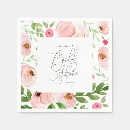 Blush floral waterverf Vrijgezellenfeest Servet (Voorkant)