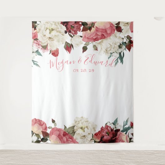 Blush Floral Weddenschap Achtergrond Ontvanger Dec Wandkleed (Voorkant)