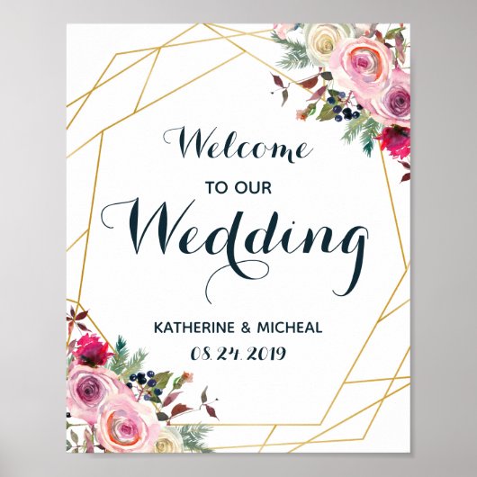 Blush Floral Weddenschap Welkomstteken Poster (Voorkant)
