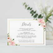 Blush Floral Wedding Gast Details Informatie Informatiekaartje (Staand voorkant)
