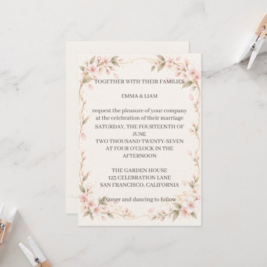 Blush Floral Wedding Invitation (Devant/Arrière en situation)