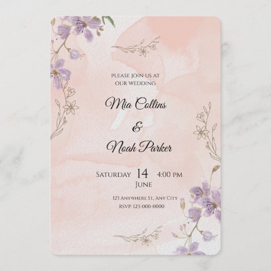 Blush Floral Wedding Invitation – Elegant Template (Devant)
