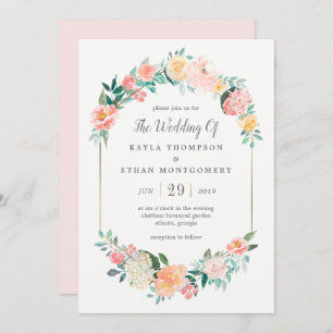 Blush Floral Wedding Invitation Kaart