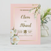 Blush Floral Wedding Invitation with Gold Frame (Debout devant)