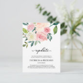 Blush Floral Wedding Postponement Update Briefkaart (Staand voorkant)