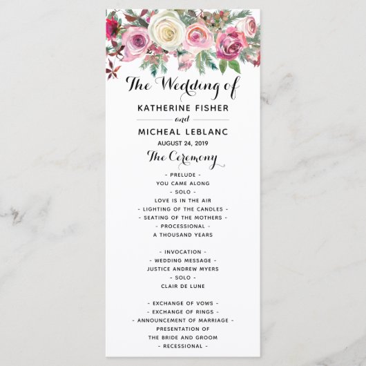 Blush Floral Wedding Programme (Devant)