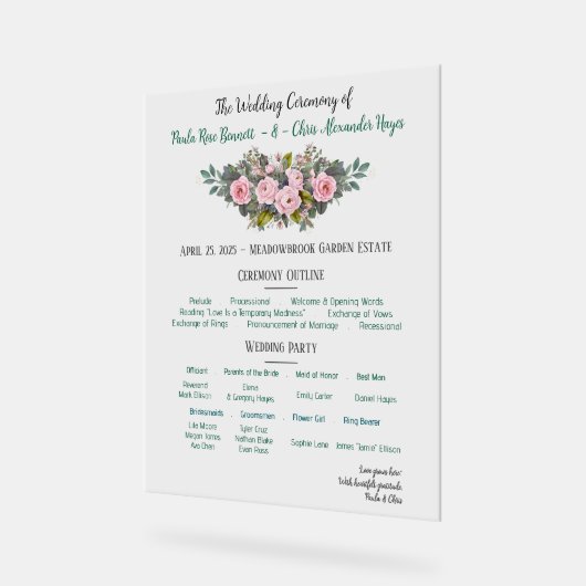 Blush Floral Wedding Programme (Angle)
