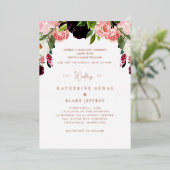 Blush Floral Wedding Roos Gold Foil Uitnodiging (Staand Voorkant)