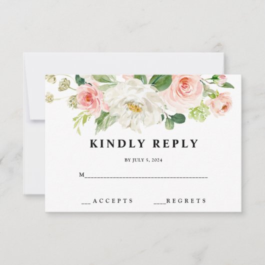 Blush Floral Wedding RSVP-kaarten RSVP Kaartje (Voorkant)