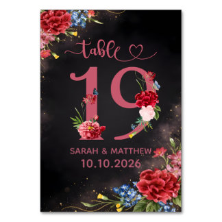 Blush Floral Wedding Table Number 19 Card Kaart