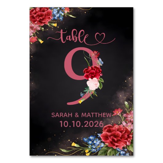 Blush Floral Wedding Table Number 9 Card Kaart (Voorkant)