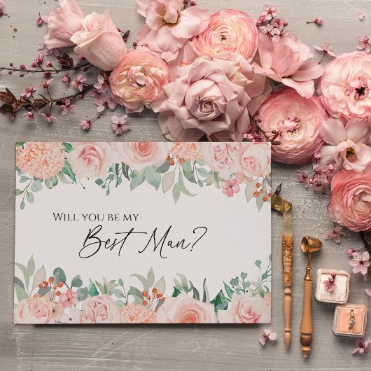 Blush Floral White Mariage Best Man Carte de propo