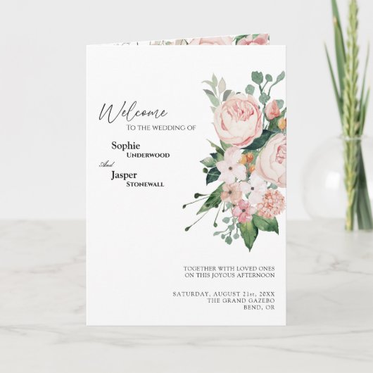 Blush Floral White Mariage Plier Programme (Devant)