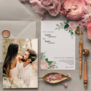 Blush Floral White Photo Weddenschap Kaart