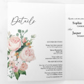 Blush Floral White Tri-Fold Wedding Invitation Drieluik Uitnodiging (Binnenzijde eerst)