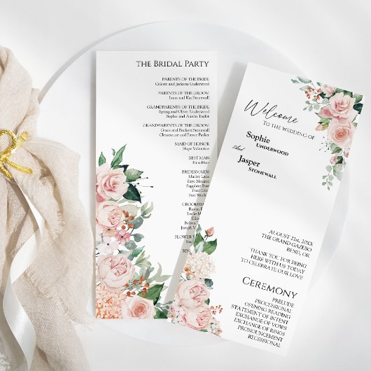Blush Floral White Wedding Flat Program Programma