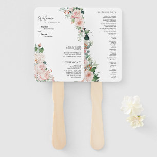 Blush Floral White Wedding Program Fan Handwaaier