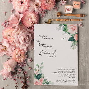Blush Floral White Wedding Rehearsal Dinner Kaart