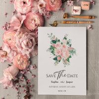 Blush Floral White Wedding Save the Date Kaart