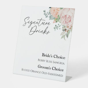 Blush Floral White Wedding Signature Drink Sign Reclamebord Met Voetstuk