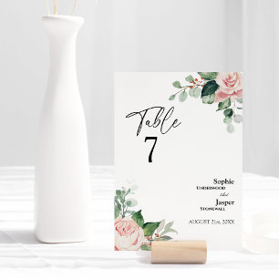Blush Floral White Wedding Table Number Kaart