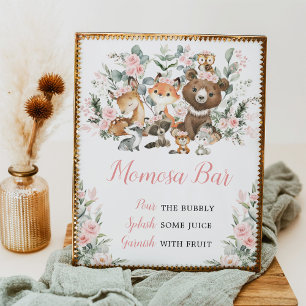 Blush Floral Woodland Animals Momosa Bar Sign Poster