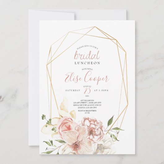 Blush Floral Wreath Bridal Luncheon Kaart (Voorkant)