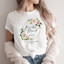 Blush Floral Wreath Bridesmaid gepersonaliseerd T-shirt