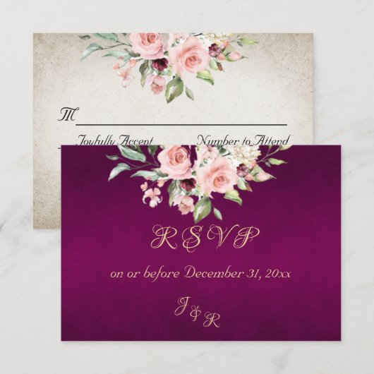 Blush Floral & Wreath RSVP - Purple (Devant / Derrière)