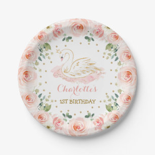 Blush Floral Wreath Swan Princess Birthday Party Papieren Bordje