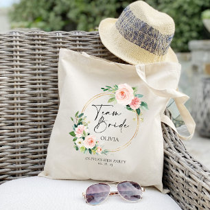 Blush Floral Wreath Team Bride - Gepersonaliseerd Tote Bag