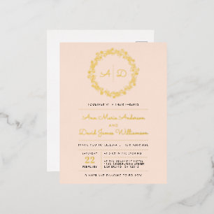 Blush   Floral Wreath Wedding Folie Uitnodiging Briefkaart