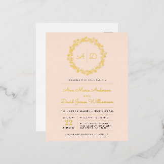 Blush | Floral Wreath Wedding Folie Uitnodiging Briefkaart
