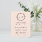 Blush | Floral Wreath Wedding Uitnodiging Briefkaart (Staand voorkant)