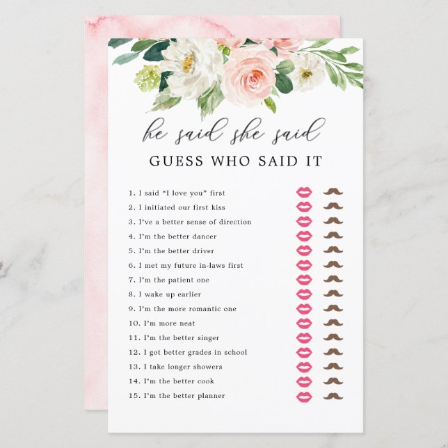 Blush Floral zei dat ze zei dat ze Kaarten moest r (Voorkant / Achterkant)