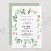 Blush florale lijst bruiloft uitnodiging (Voorkant / Achterkant)