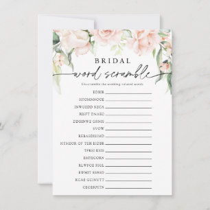 Blush Florals Bruids Woord Scramble Game Kaart