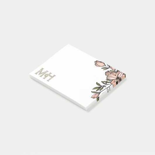 Blush Florals Distress Olive Initialen Post-it® Notes (Schuin)