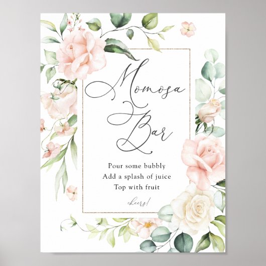 Blush Florals en Greenery Momosa Bar Sign Poster (Voorkant)