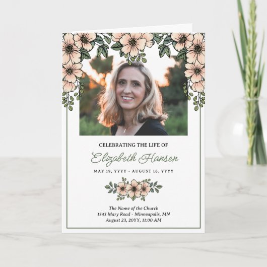 Blush Florals Fotoherfst van Life Funeral Programma (Voorkant)