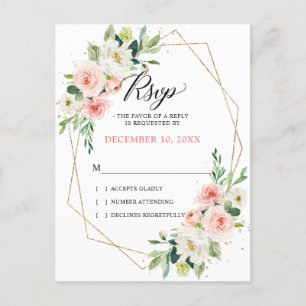 Blush Florals Gold Modern Geometric Lijst RSVP Briefkaart