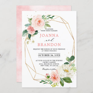 Blush Florals Gold Modern Geometric Lijst Wedding Kaart