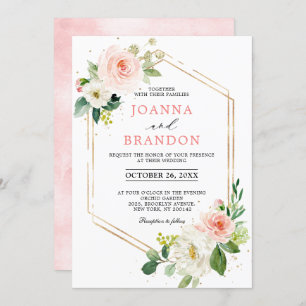 Blush Florals Gold Modern Geometric Lijst Wedding Kaart