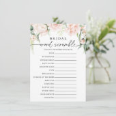 Blush Florals Mot nuptiale Scramble Carte de jeu (Debout devant)